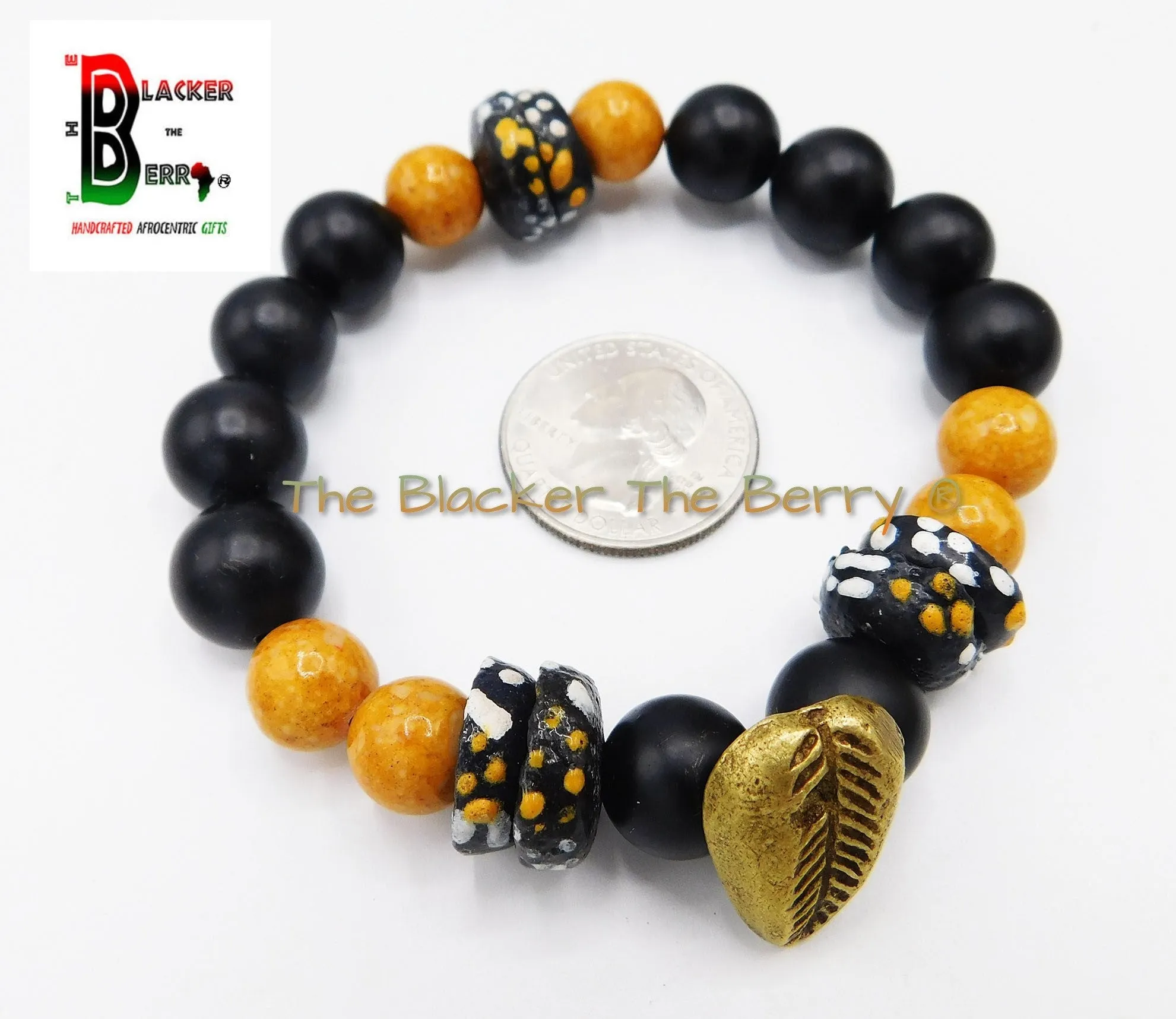 African Cowrie Bracelets Black Orange Beaded Men Women Gift Ideas Ethnic Afrocentric Jewelry