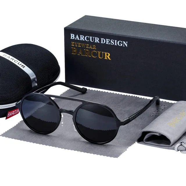 Aluminum Magnesium  Polarized Vintage Men Round Sunglasses