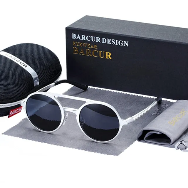Aluminum Magnesium  Polarized Vintage Men Round Sunglasses