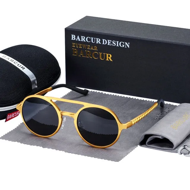 Aluminum Magnesium  Polarized Vintage Men Round Sunglasses
