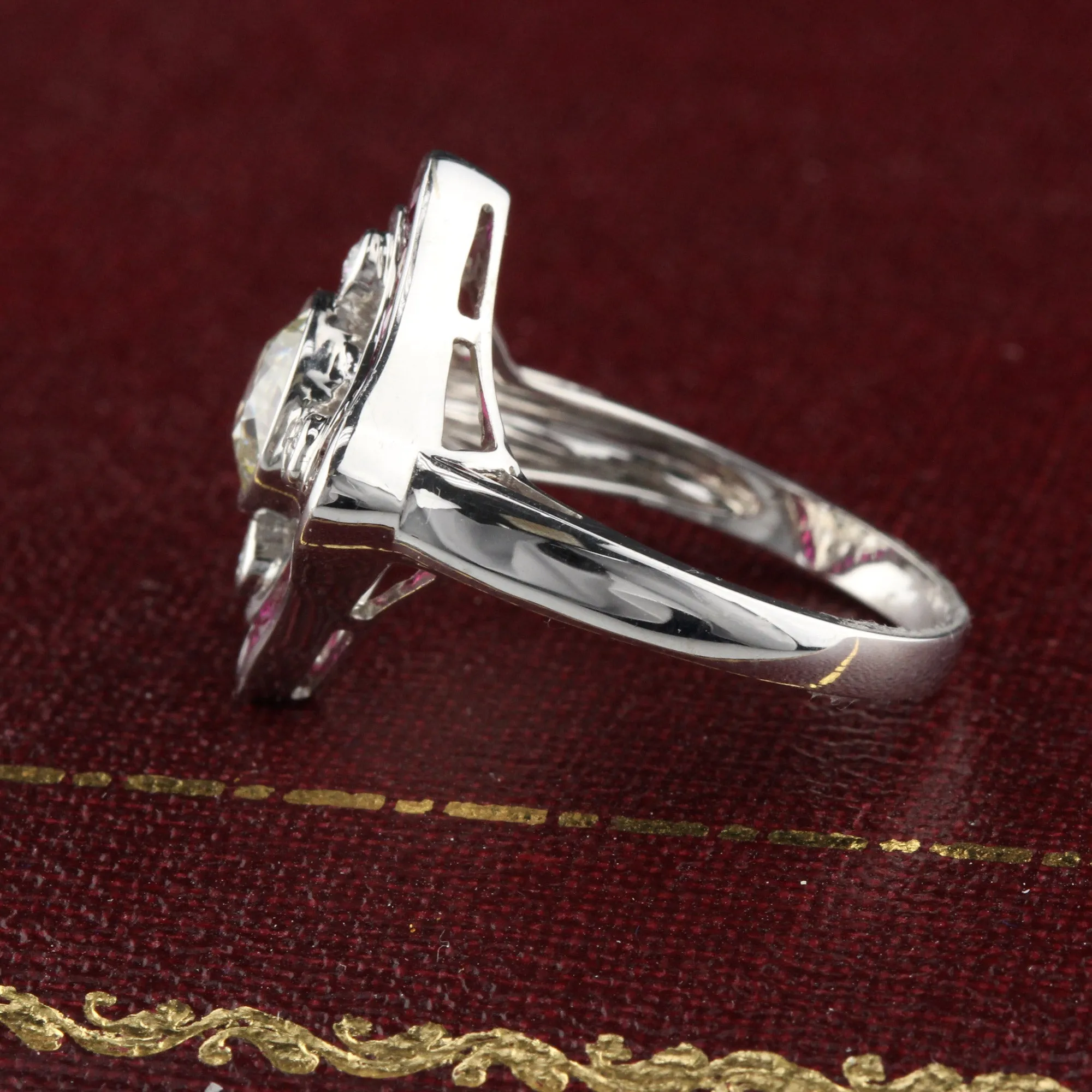 Art Deco 18K White Gold Diamond and Ruby Ring