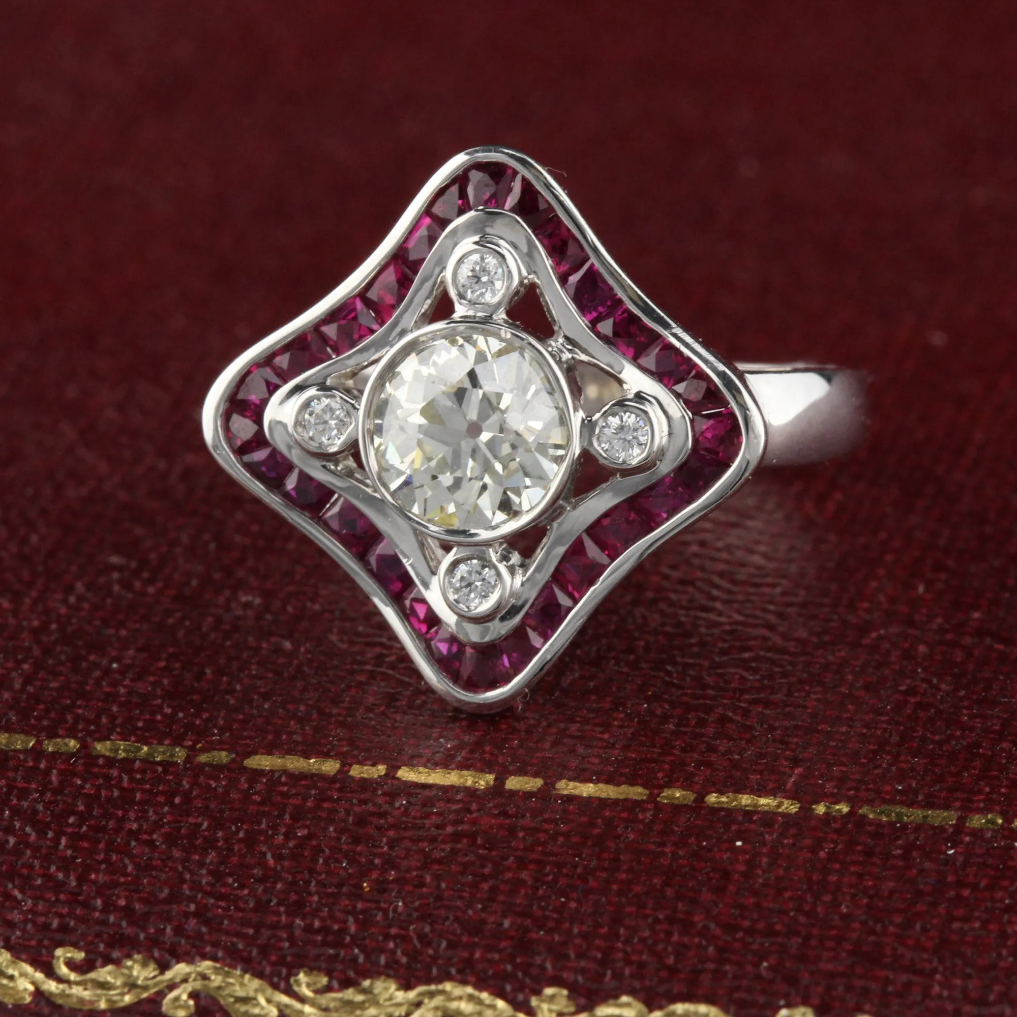 Art Deco 18K White Gold Diamond and Ruby Ring