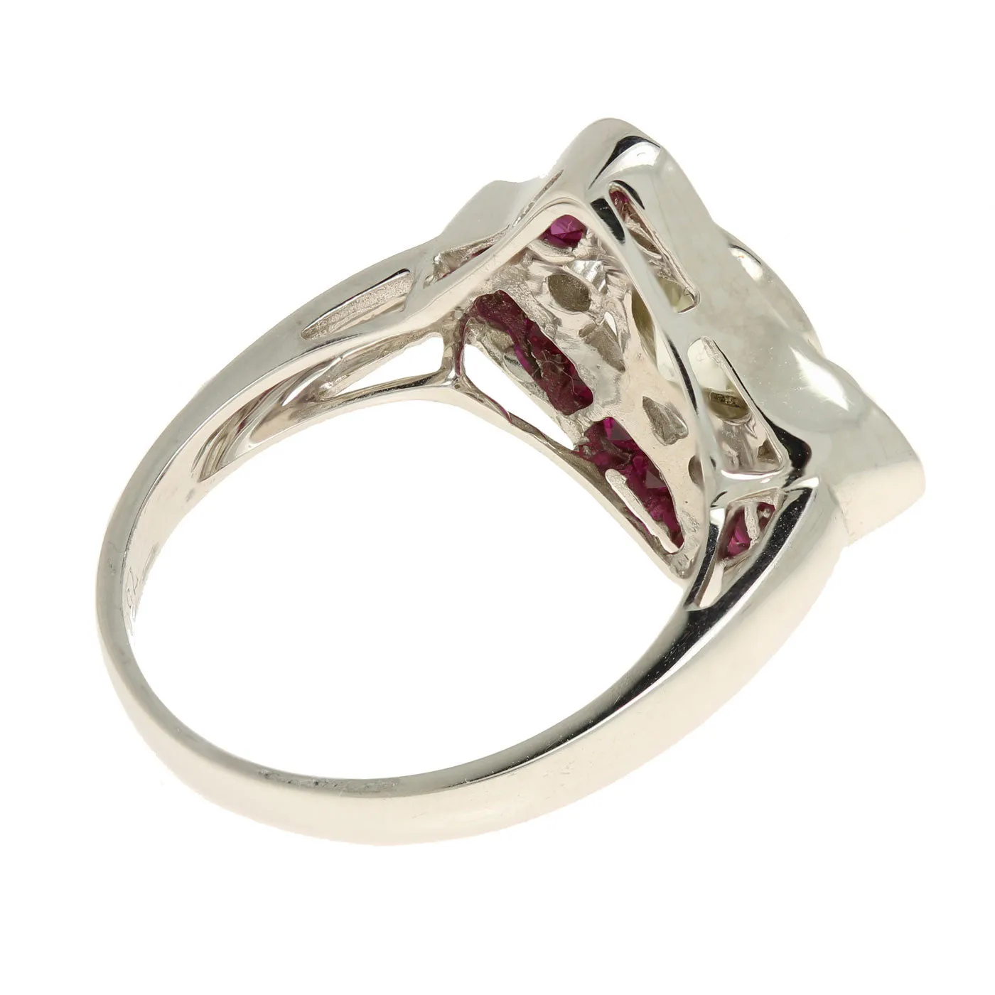 Art Deco 18K White Gold Diamond and Ruby Ring