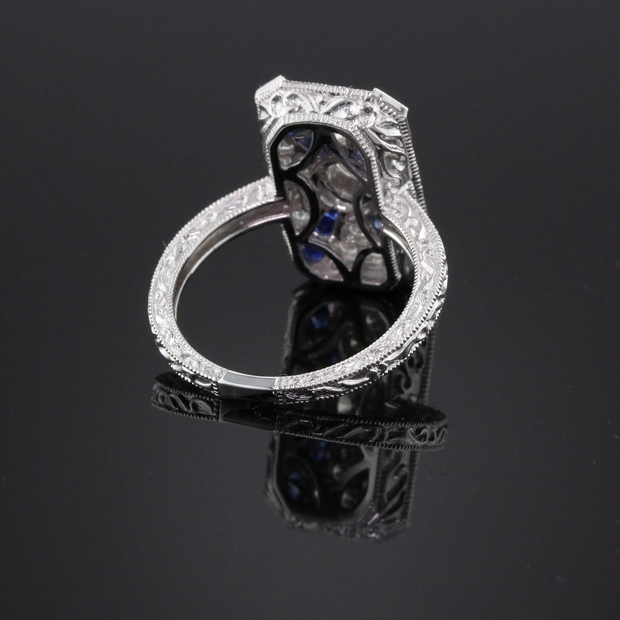 Art Deco Inspired 18K White Gold Sapphire & Diamond Ring