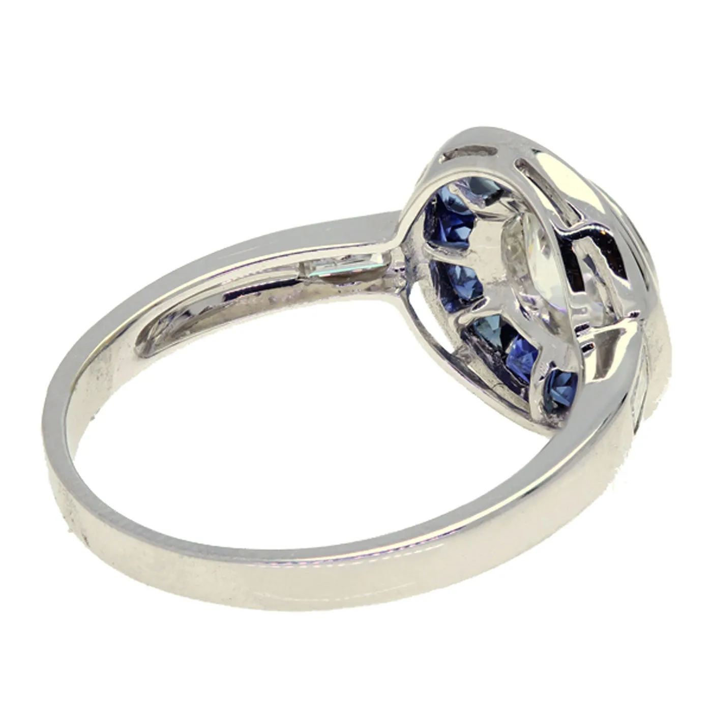 Art Deco Style 18K White Gold Diamond and Sapphire Ring