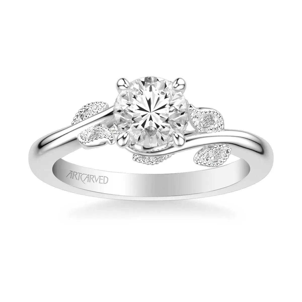 Artcarved "Lilac" Diamond Engagement Ring Featuring Leaf Carved Detailing