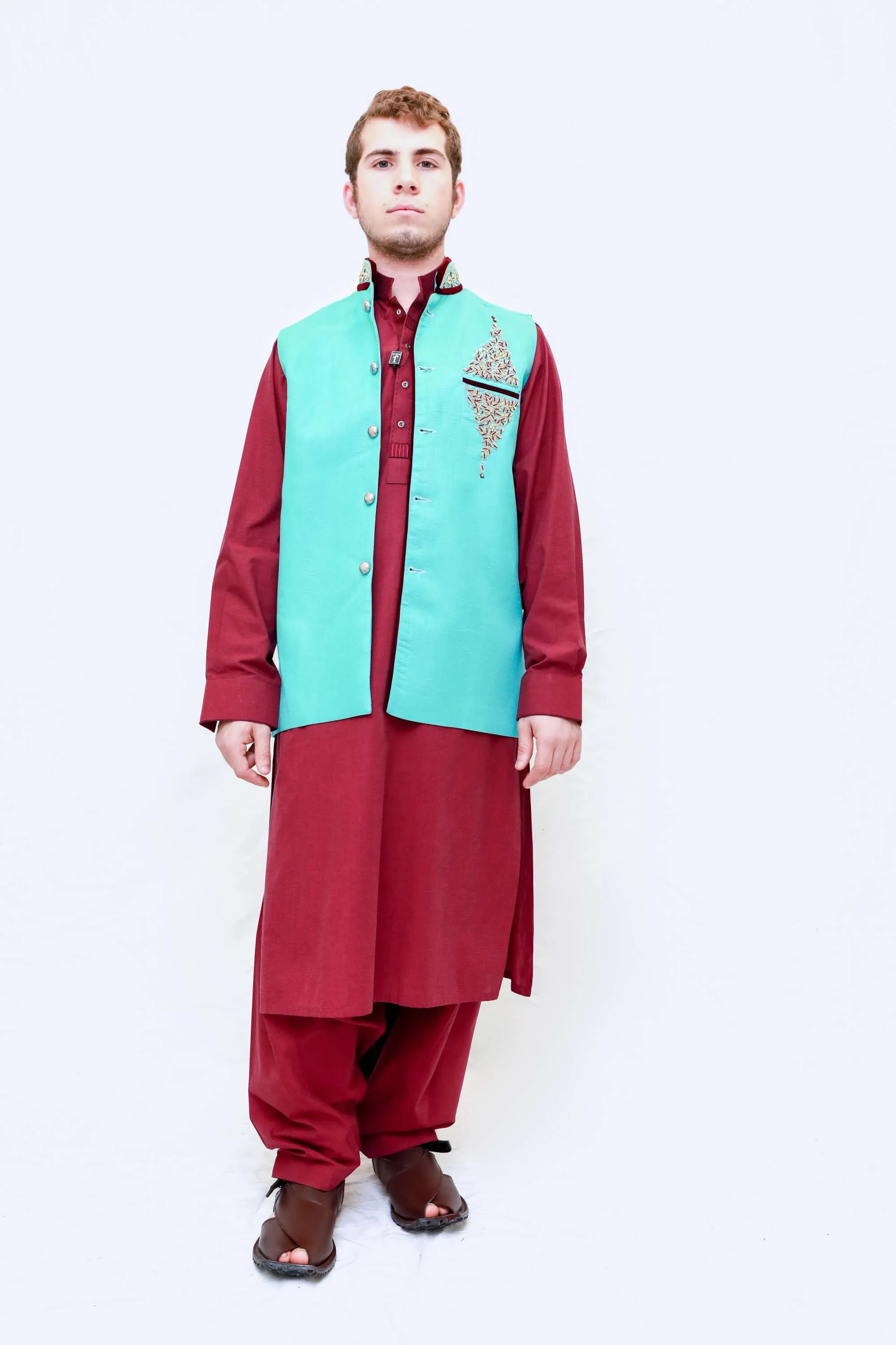 Azure - Blue Silk Embroidered Vest