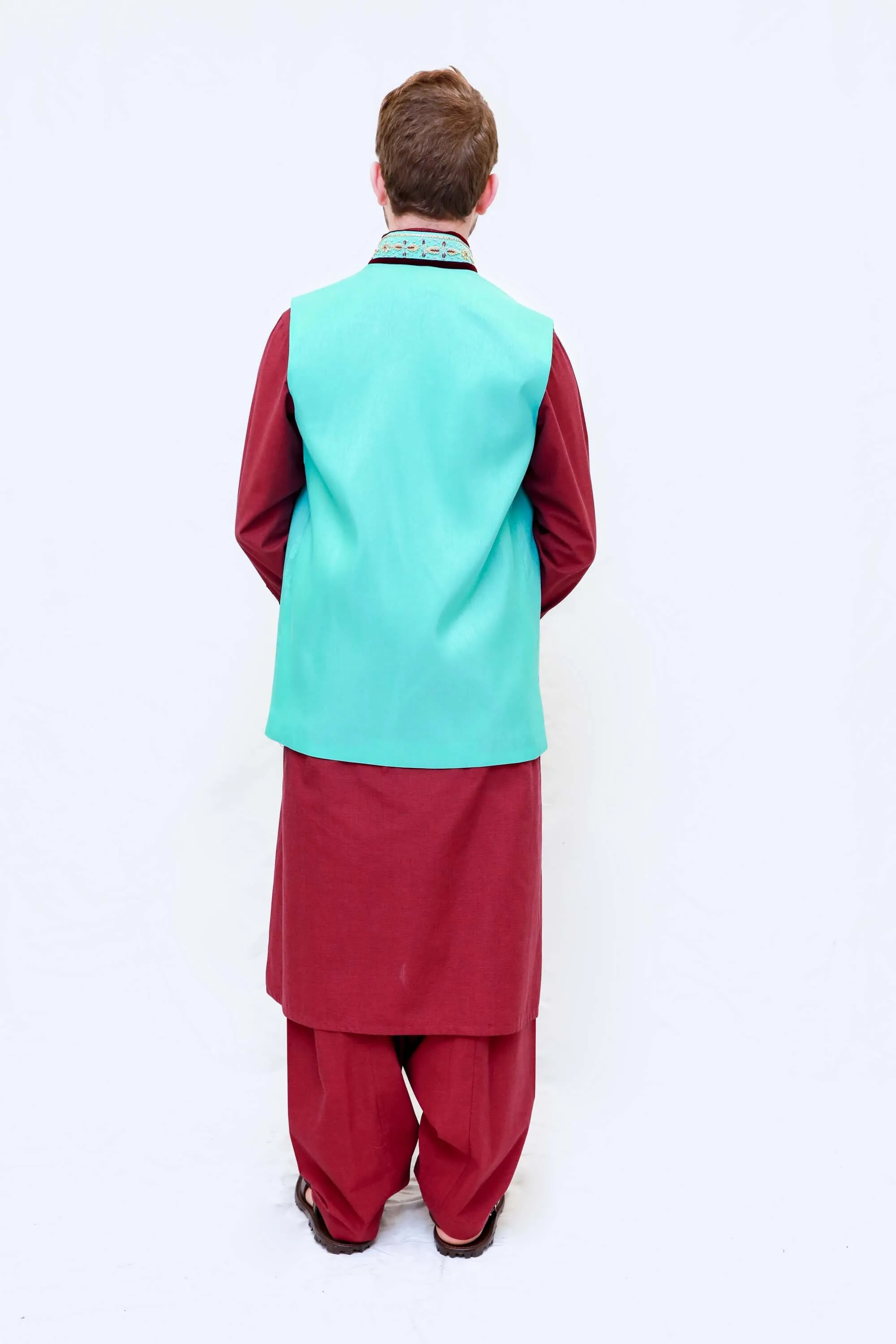 Azure - Blue Silk Embroidered Vest