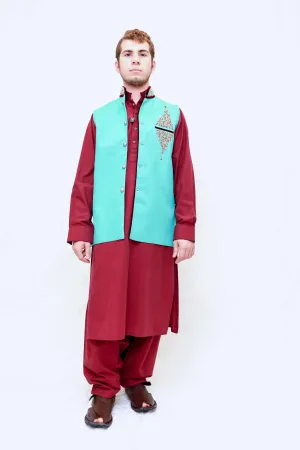 Azure - Blue Silk Embroidered Vest