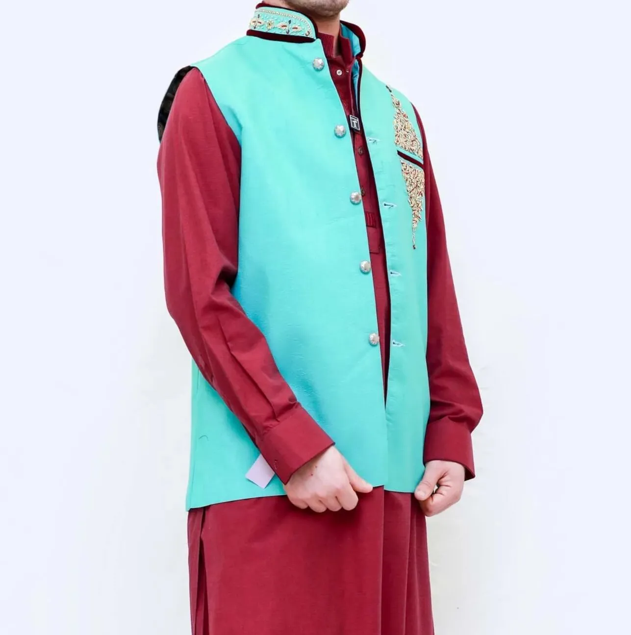 Azure - Blue Silk Embroidered Vest