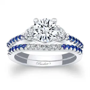 Barkev's Three Stone Blue Sapphire Diamond Engagement Set