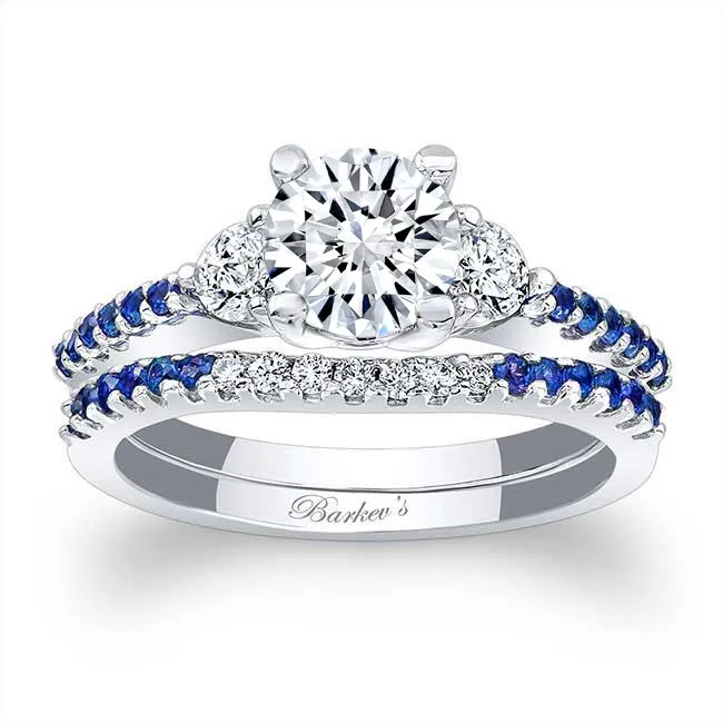 Barkev's Three Stone Blue Sapphire Diamond Engagement Set
