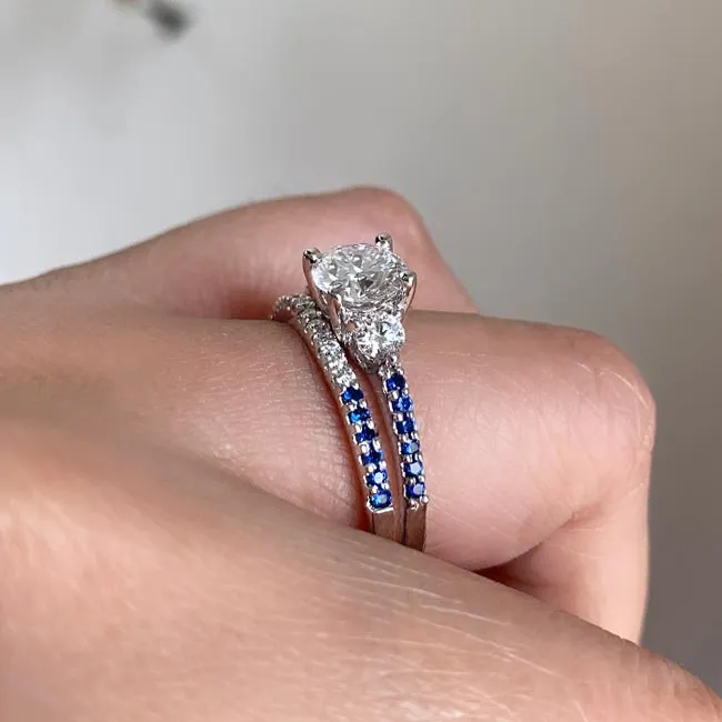 Barkev's Three Stone Blue Sapphire Diamond Engagement Set