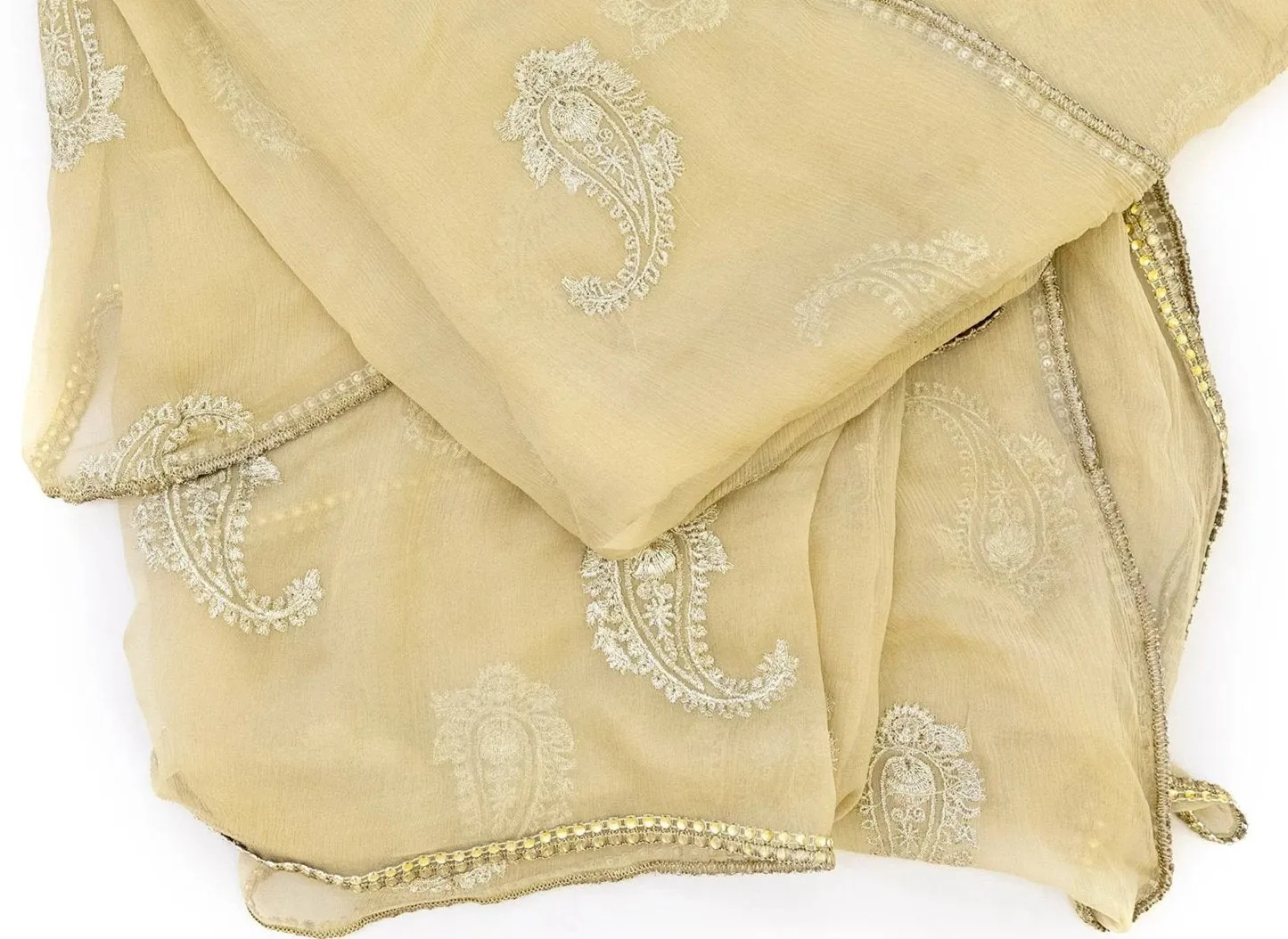 Beige Chiffon Embroidered Dupatta - Scarf