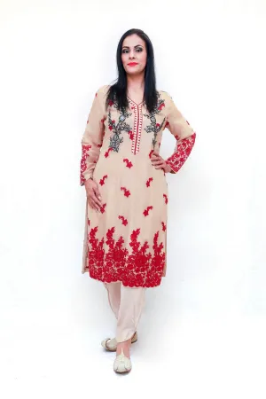 Beige Embroidered Salwar Kameez - Suit