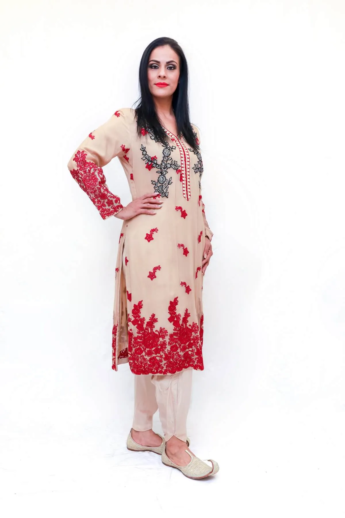 Beige Embroidered Salwar Kameez - Suit