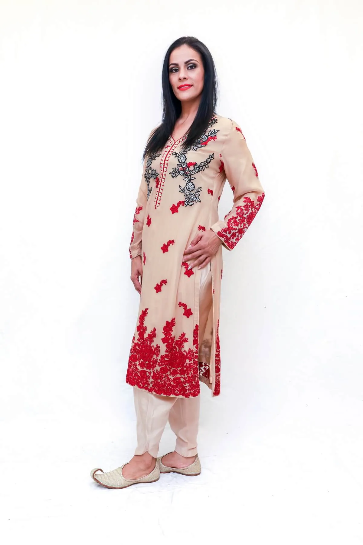 Beige Embroidered Salwar Kameez - Suit