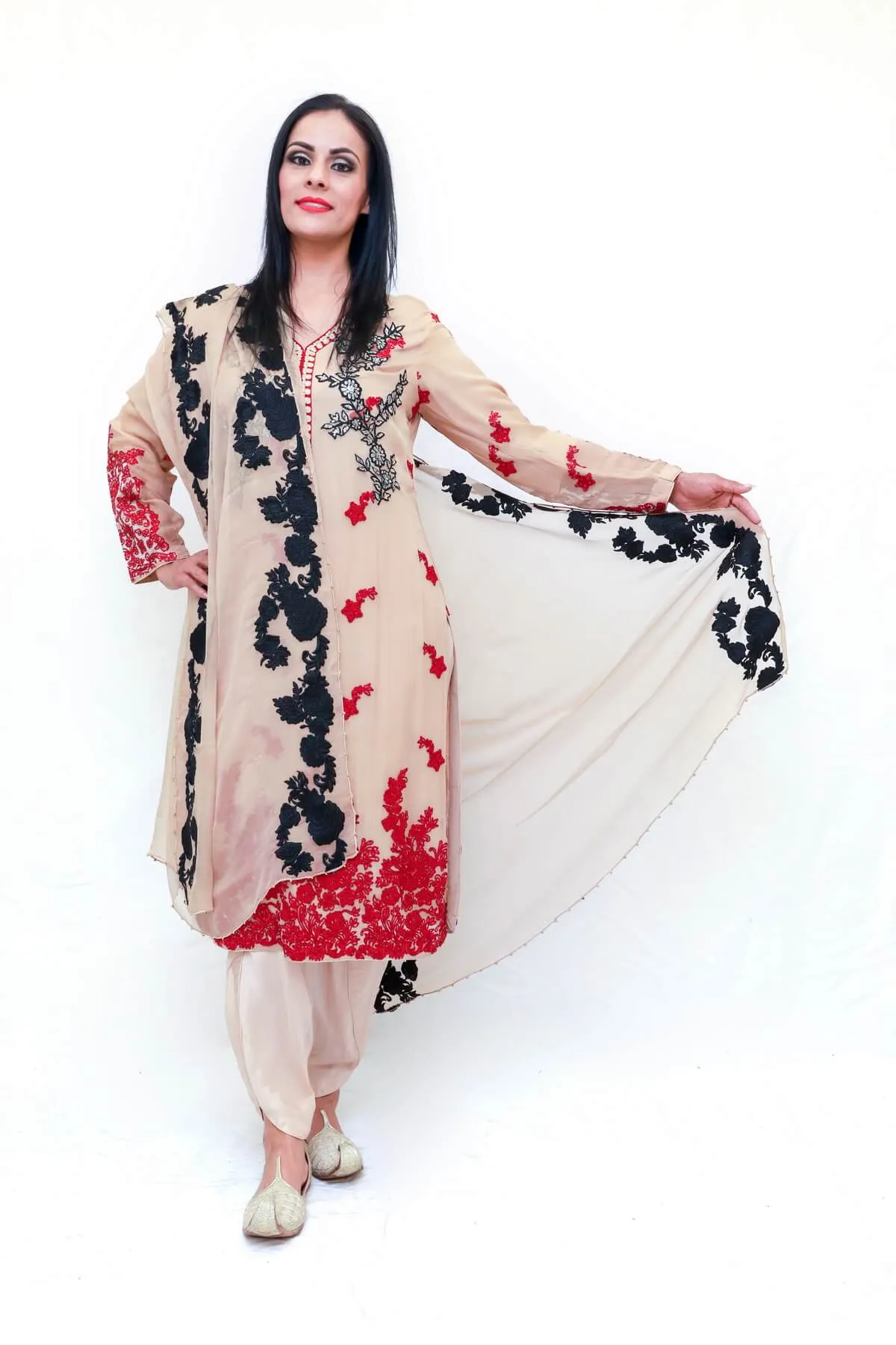 Beige Embroidered Salwar Kameez - Suit