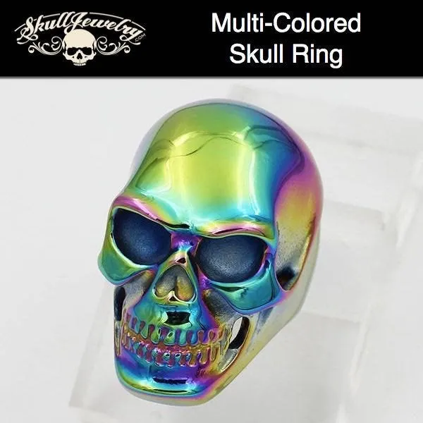 Big, Bold & Heavy MULTI-COLOR Steel Skull Ring (#140MULTI)