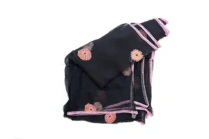 Black & Pink Floral Chiffon Dupatta - Scarf