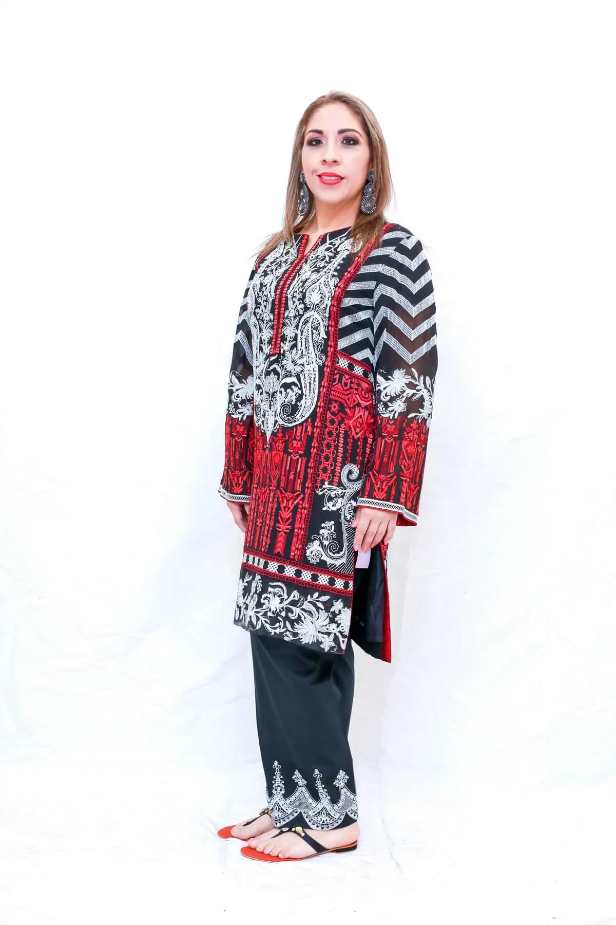 Black & Red Chiffon Indian Pakistani Salwar Kameez - Suit