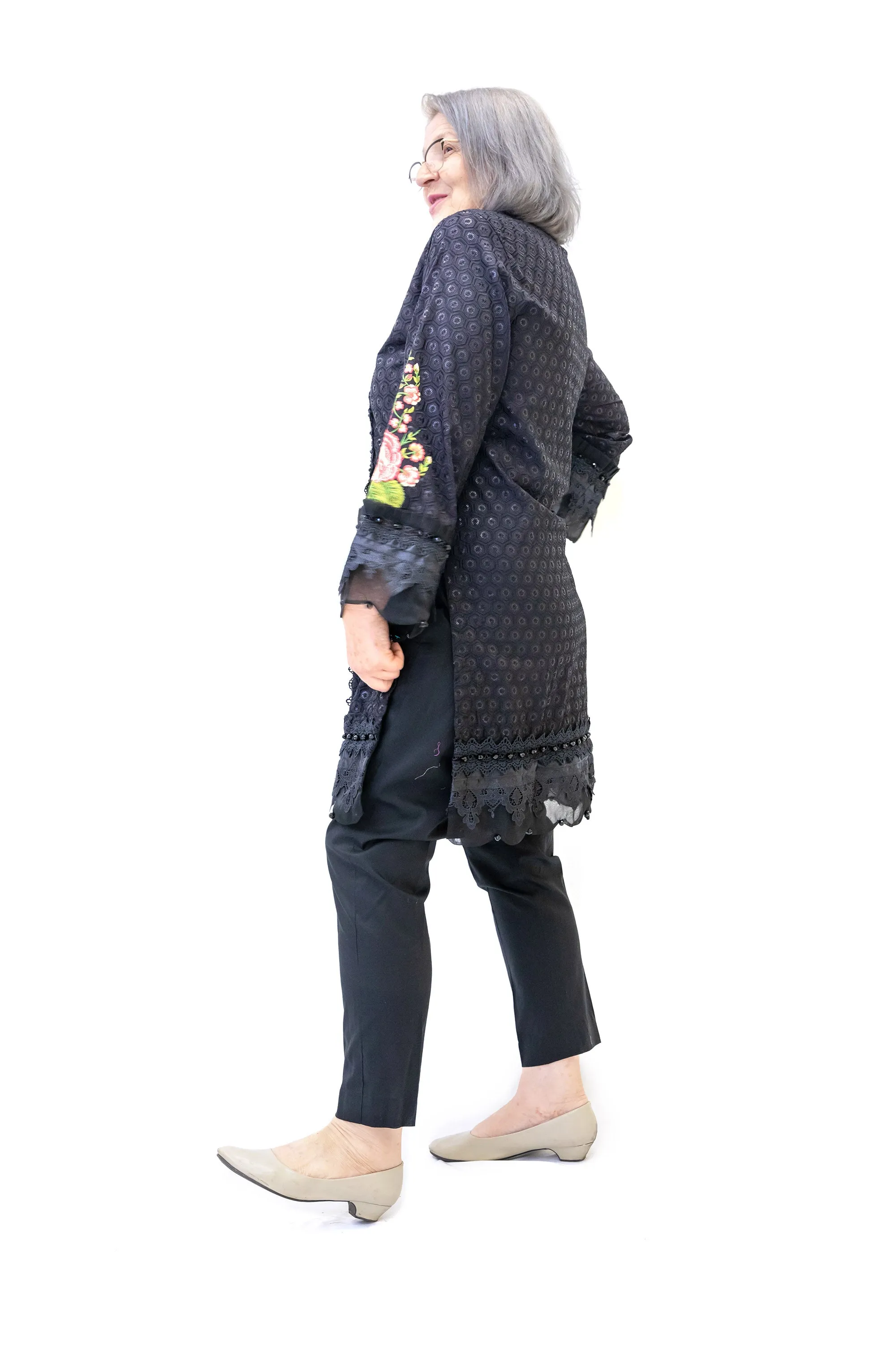 Black Cotton Embroidered Salwar Kameez - Kapray Suit