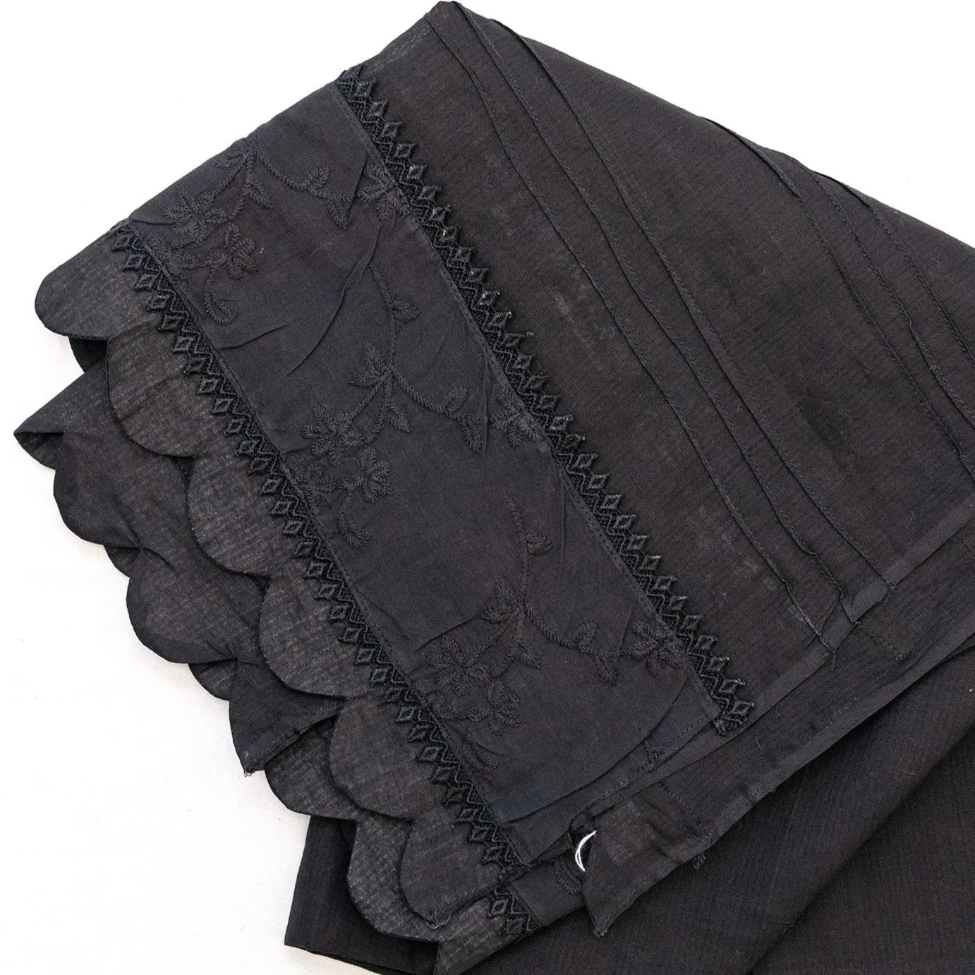 Black Cotton Scallop Trim Dupatta - Scarf