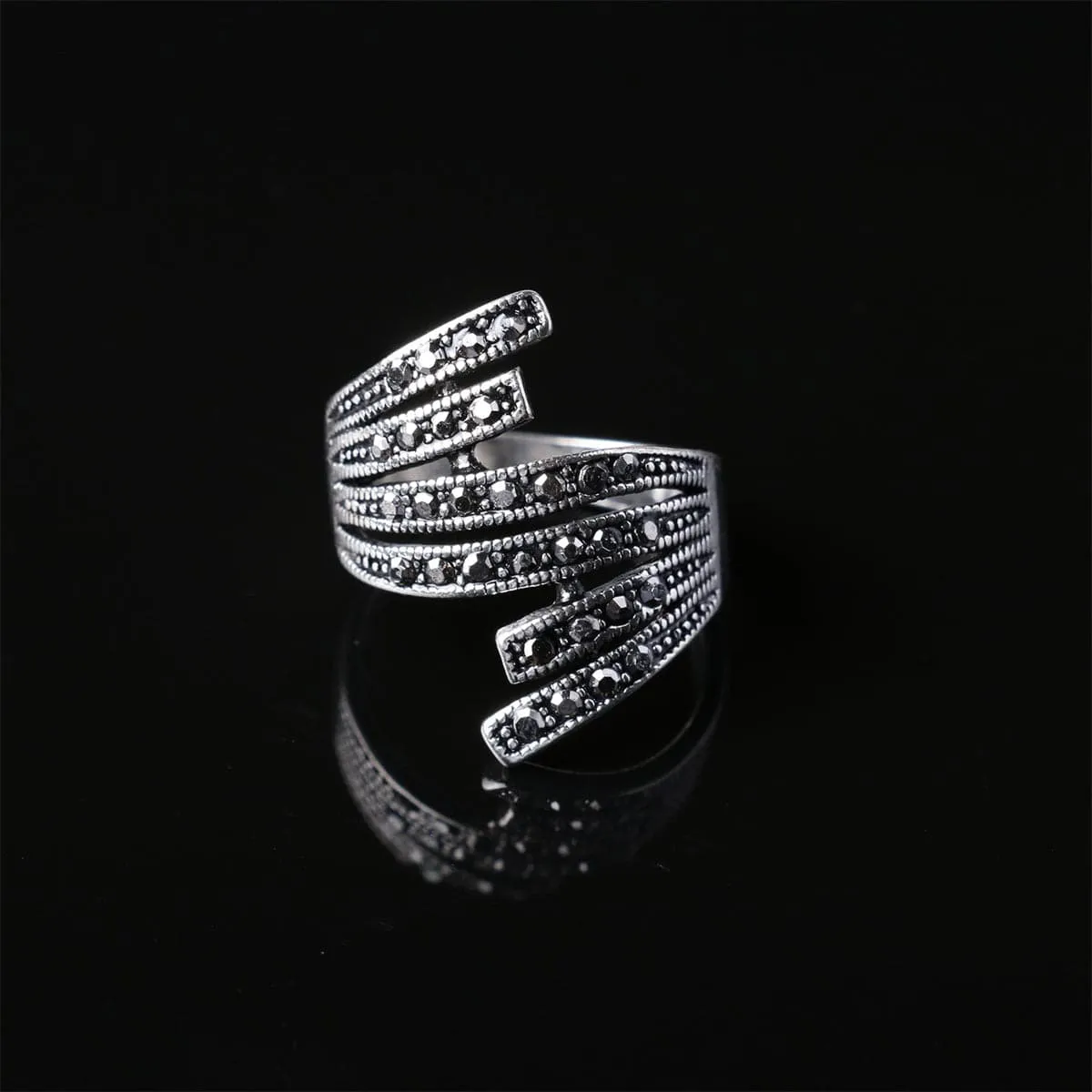 Black Cubic Zirconia Wing Band Ring