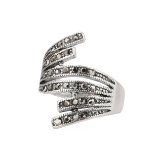 Black Cubic Zirconia Wing Band Ring