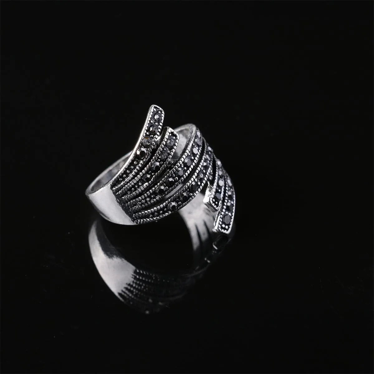 Black Cubic Zirconia Wing Band Ring