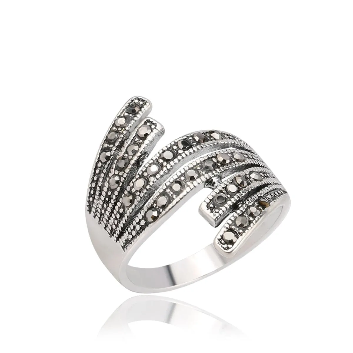 Black Cubic Zirconia Wing Band Ring