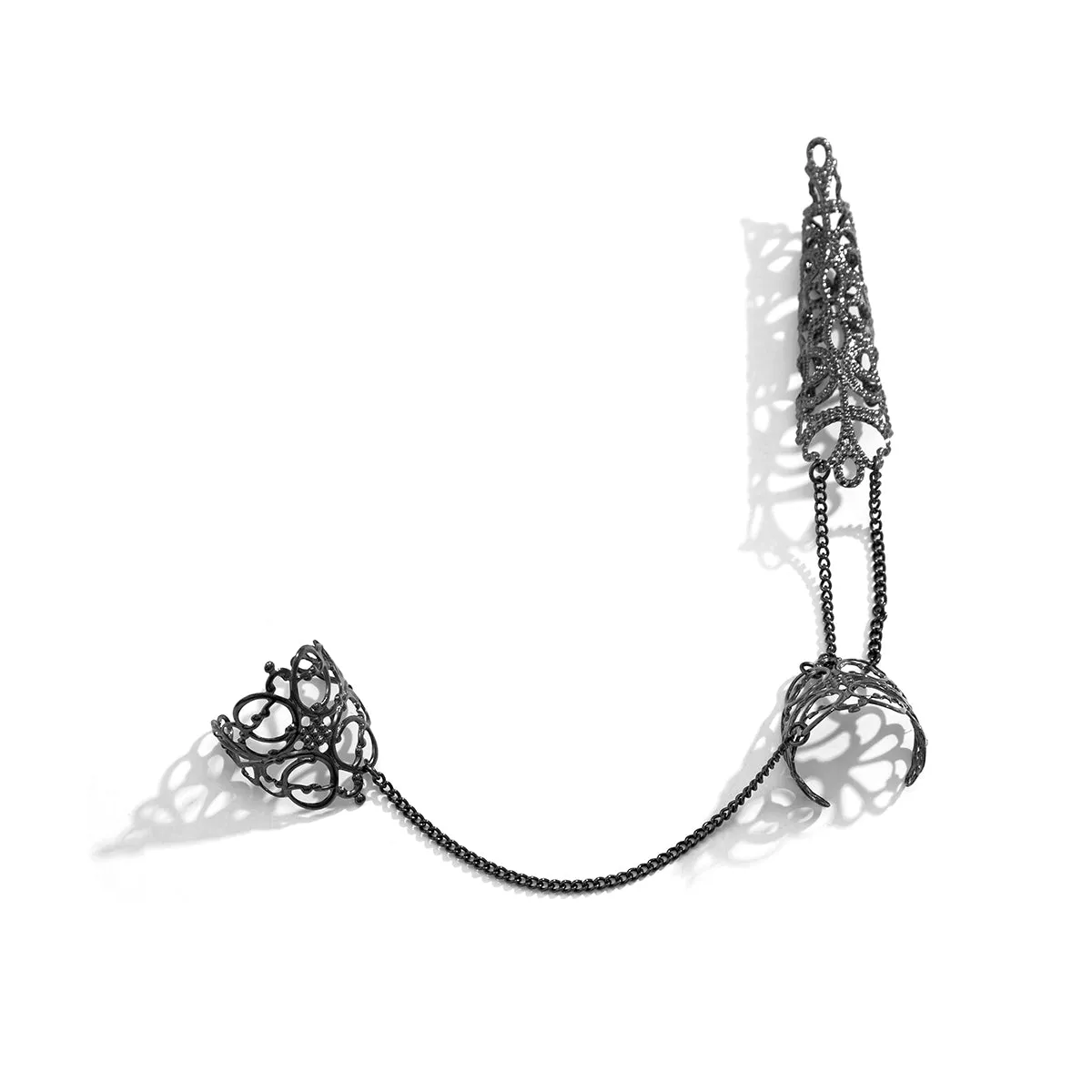 Black Filigree Triple-Finger Ring