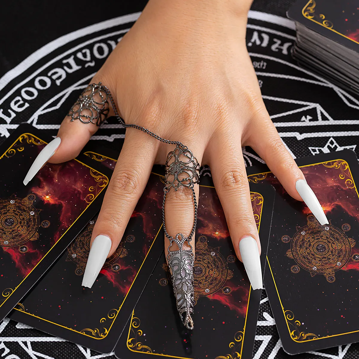 Black Filigree Triple-Finger Ring