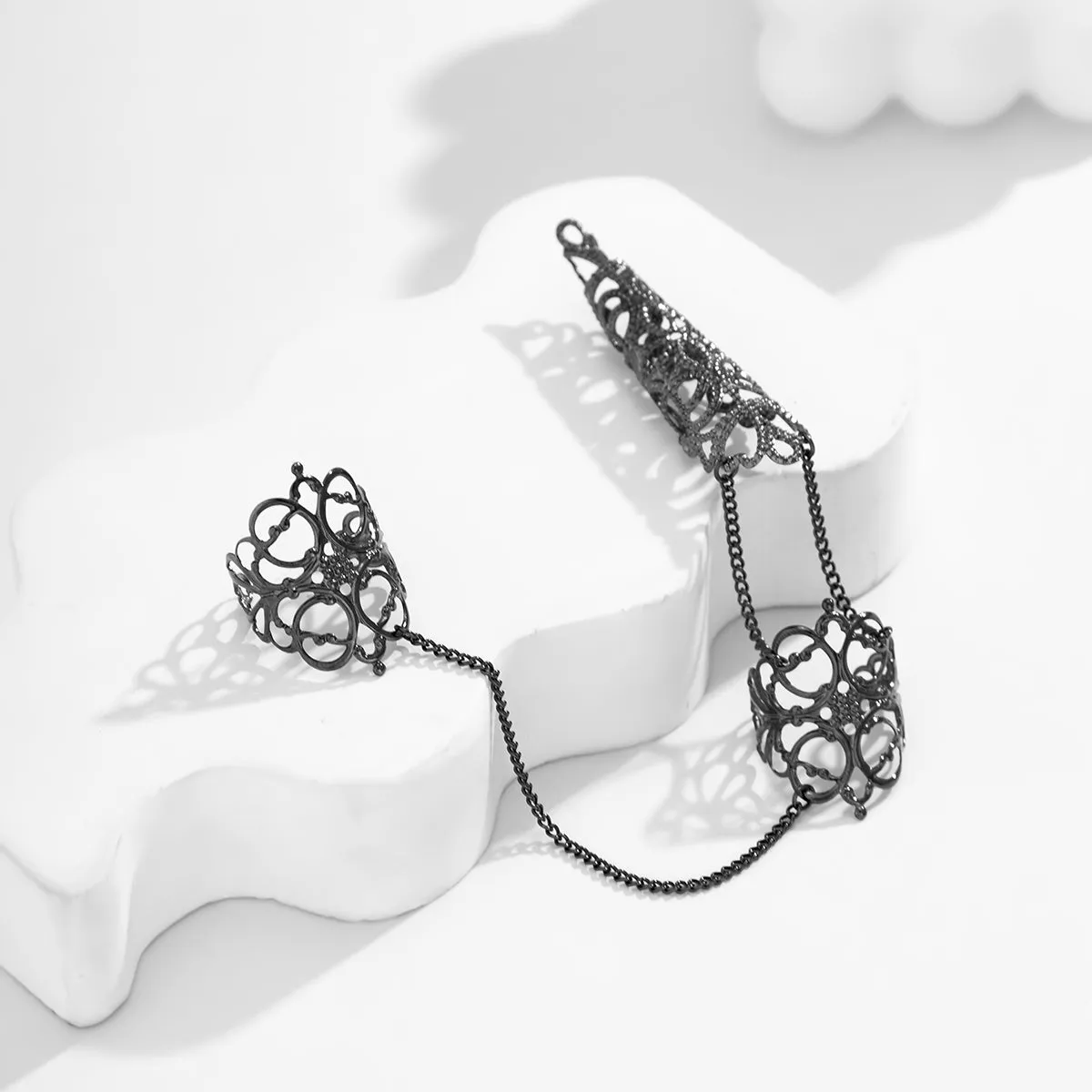 Black Filigree Triple-Finger Ring