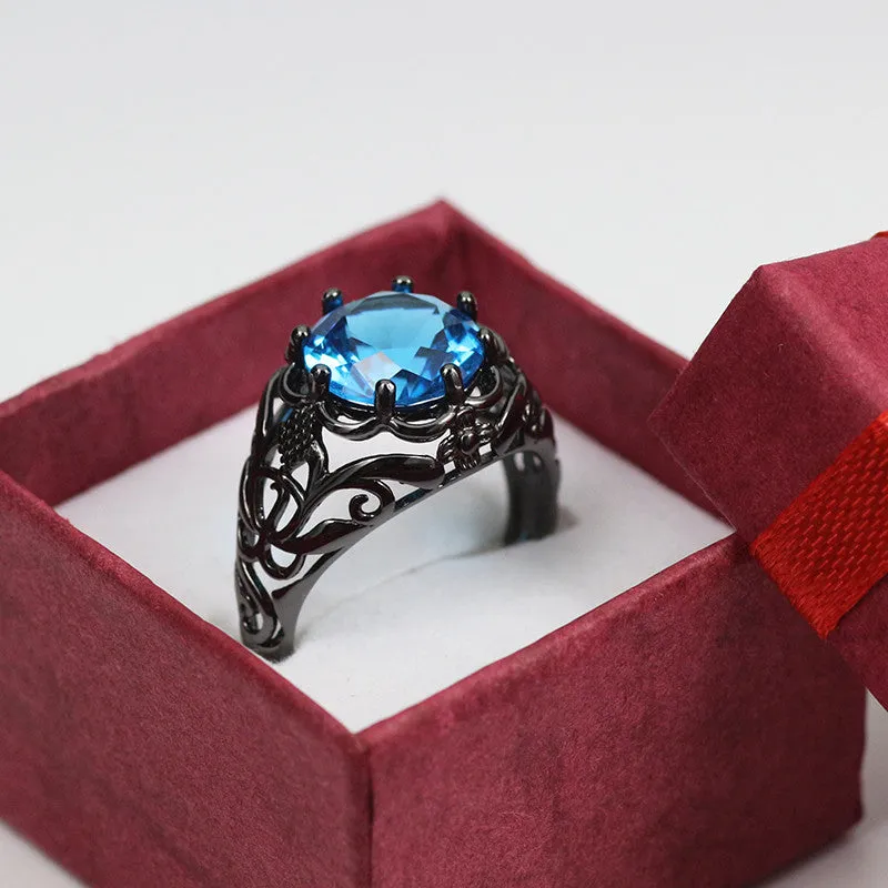 Black Gold Filled Sky Blue Sapphire Ring