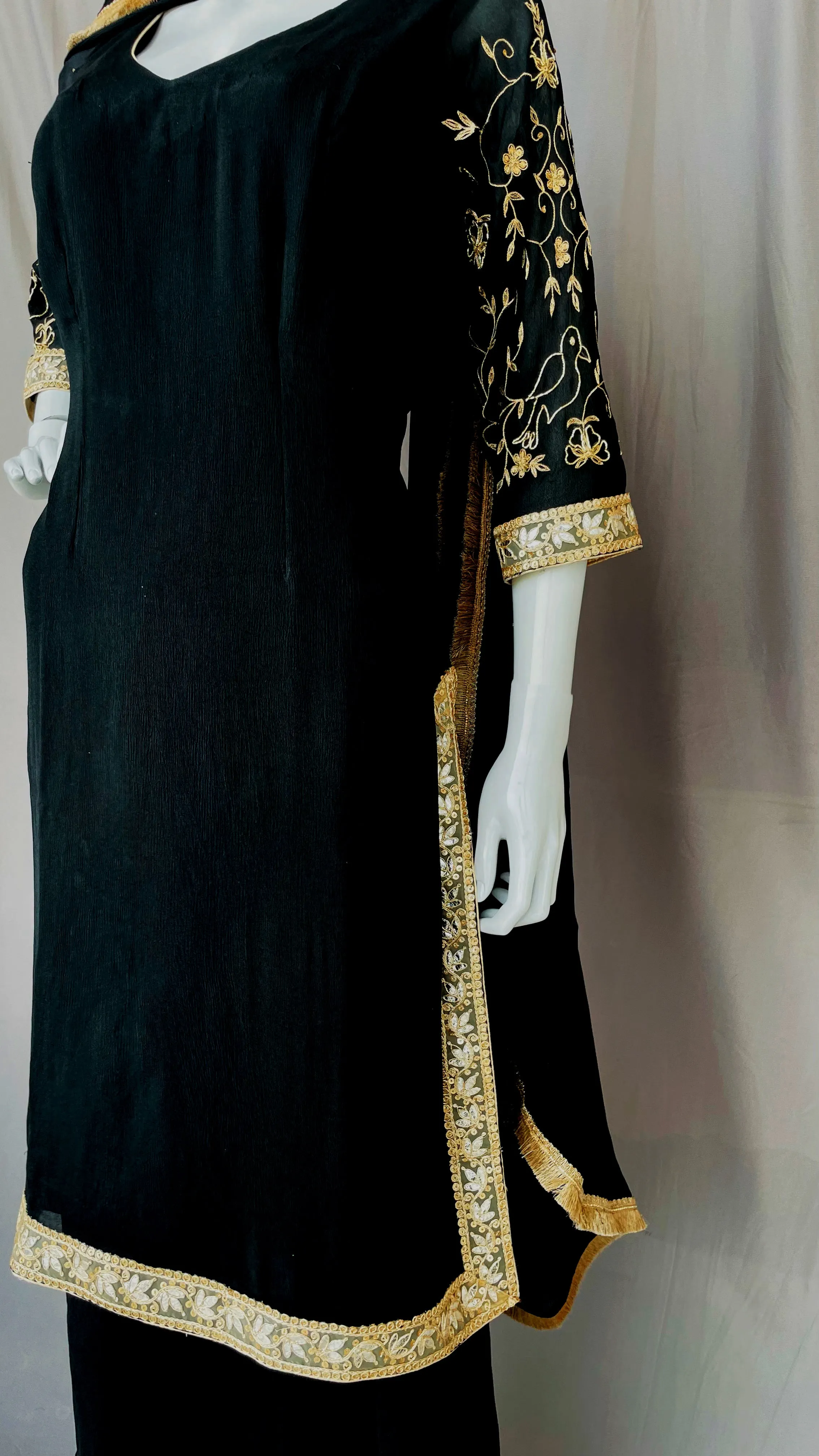 Black Pure Chinon Gharara Suit with Golden Border and Dupatta 45AL23SU50