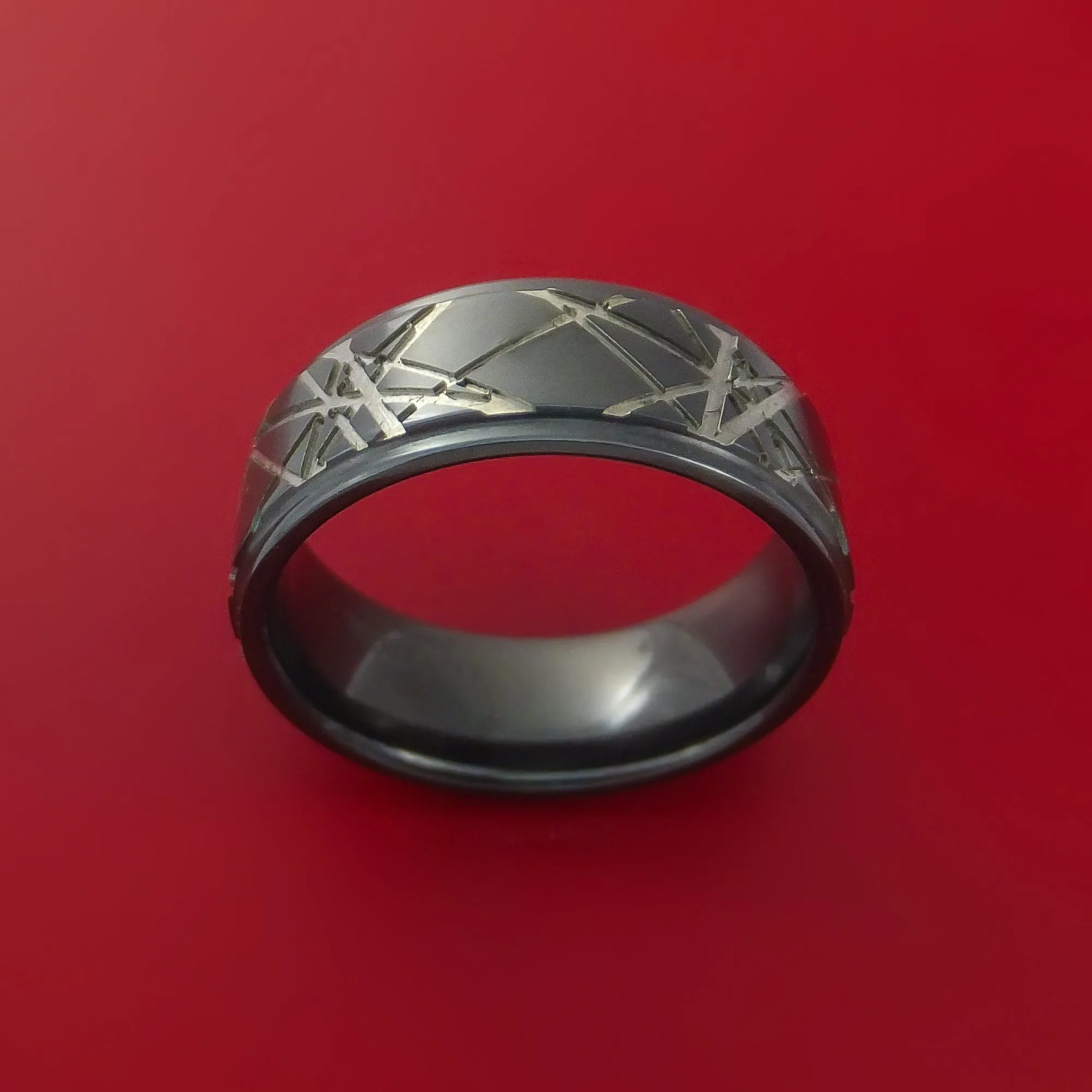 Black Zirconium Retro Rocker Pattern Custom Made Band