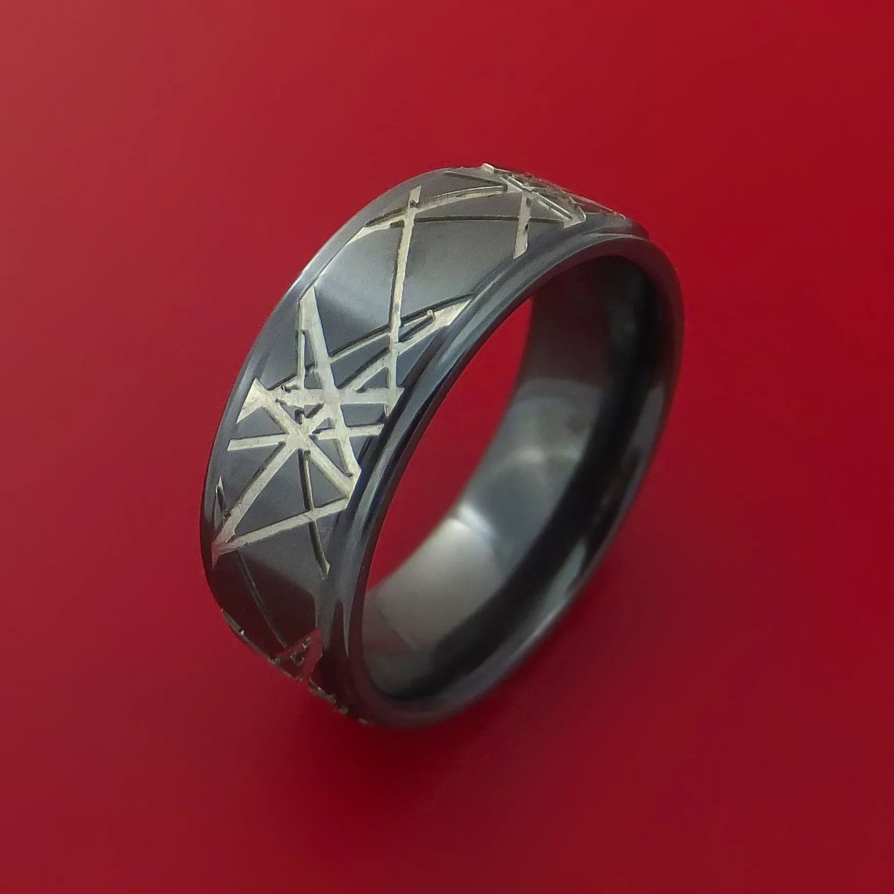 Black Zirconium Retro Rocker Pattern Custom Made Band