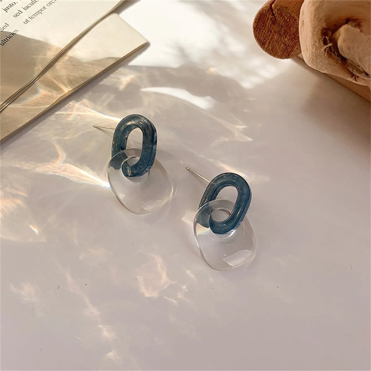 Blue & Clear Interlocked Rings Drop Earrings