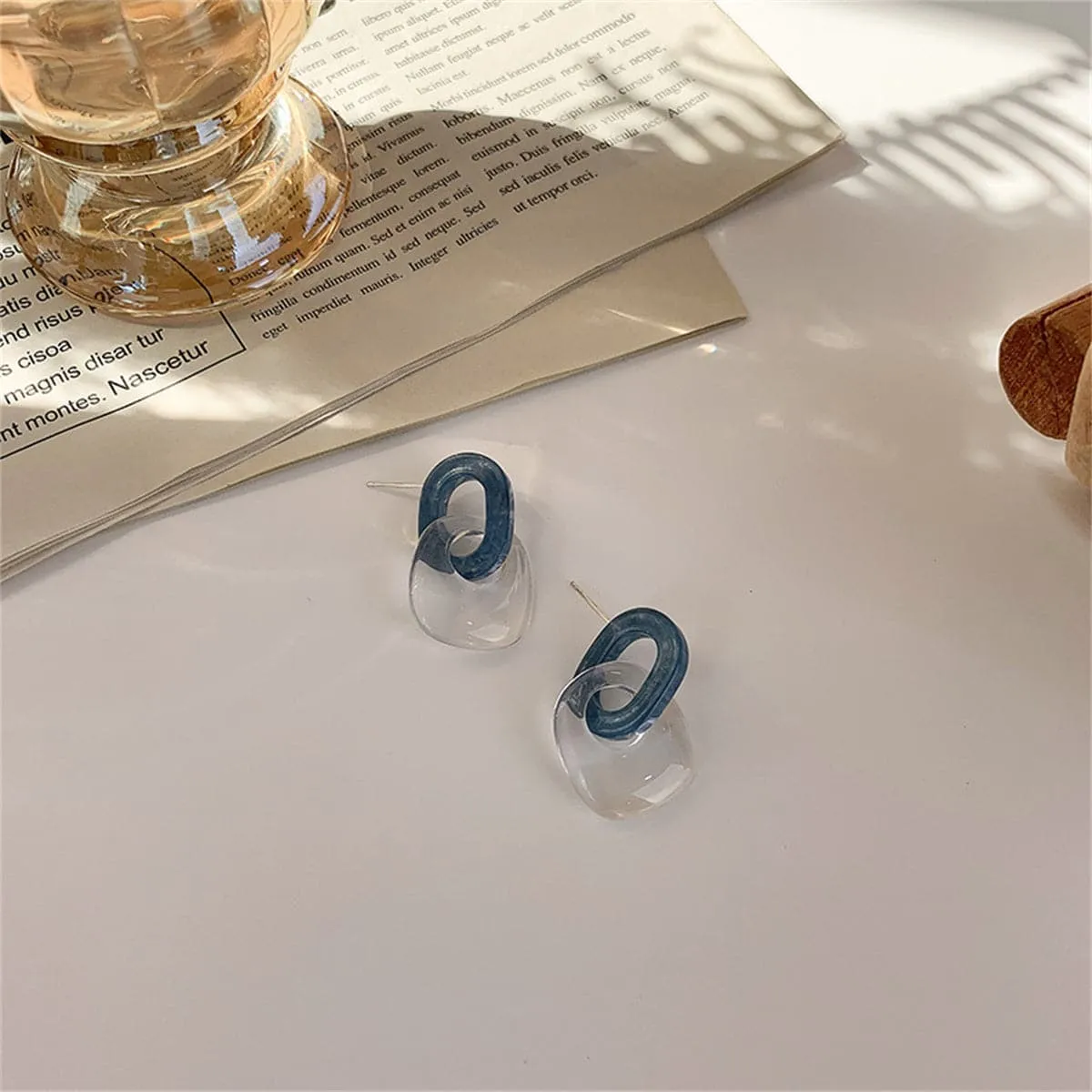 Blue & Clear Interlocked Rings Drop Earrings