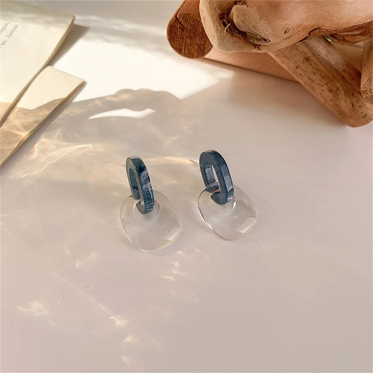 Blue & Clear Interlocked Rings Drop Earrings