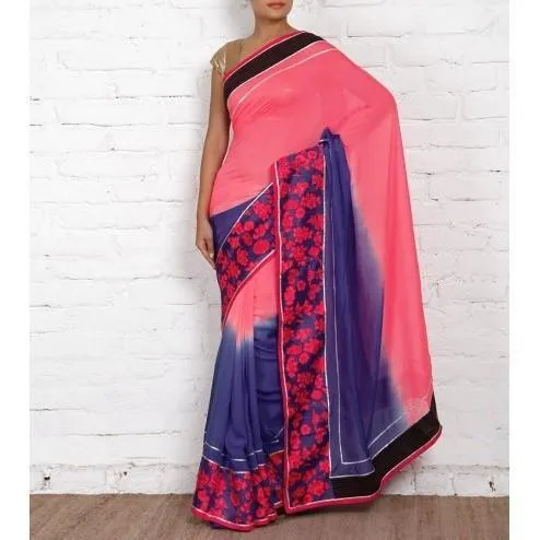 Blue & Pink Georgette Saree