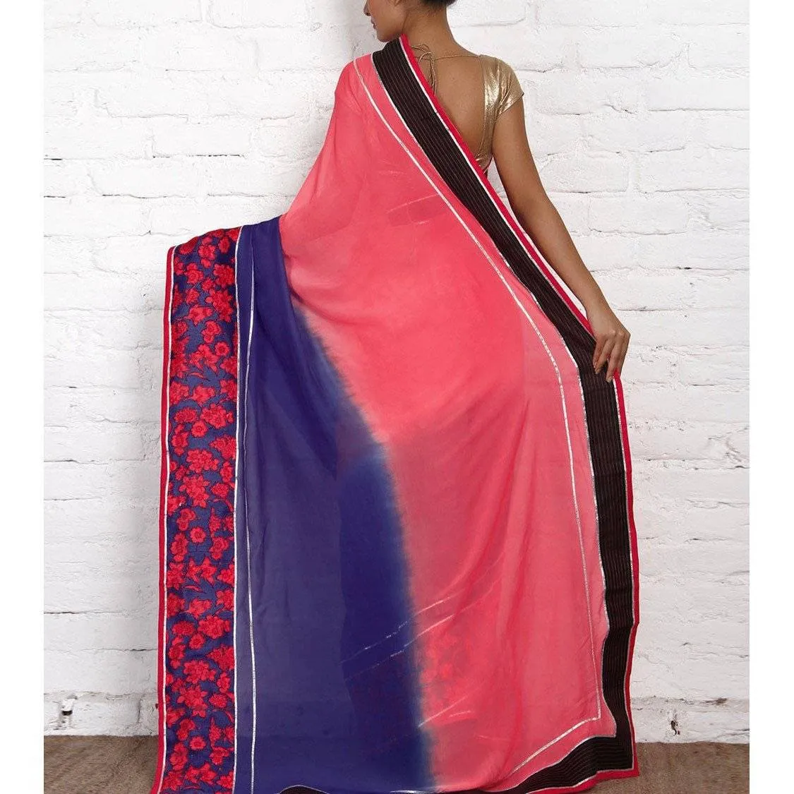 Blue & Pink Georgette Saree