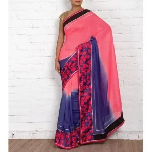 Blue & Pink Georgette Saree