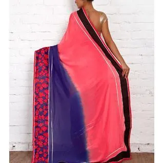 Blue & Pink Georgette Saree