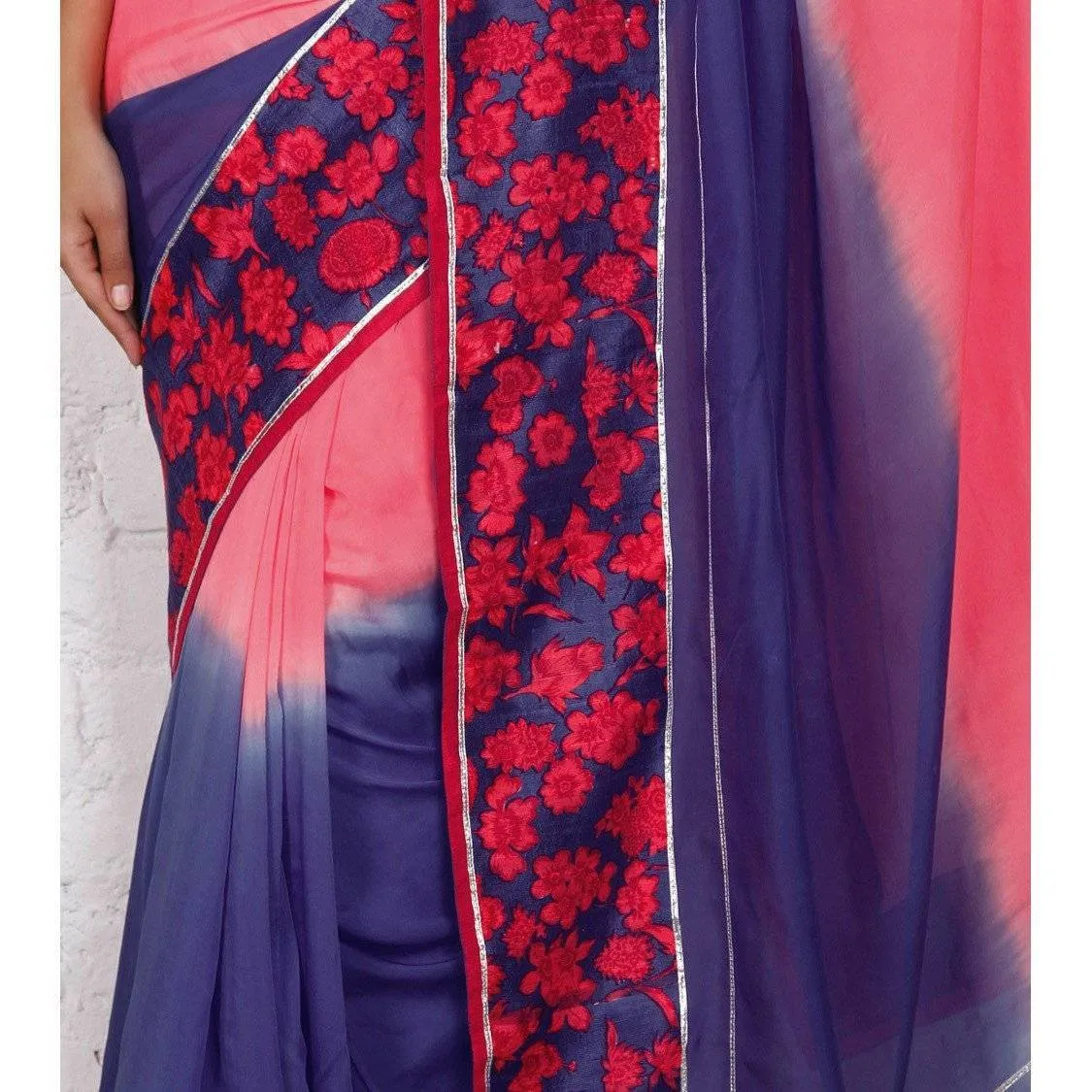 Blue & Pink Georgette Saree