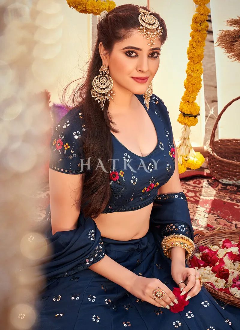 Blue Embroidered Wedding Lehenga Choli