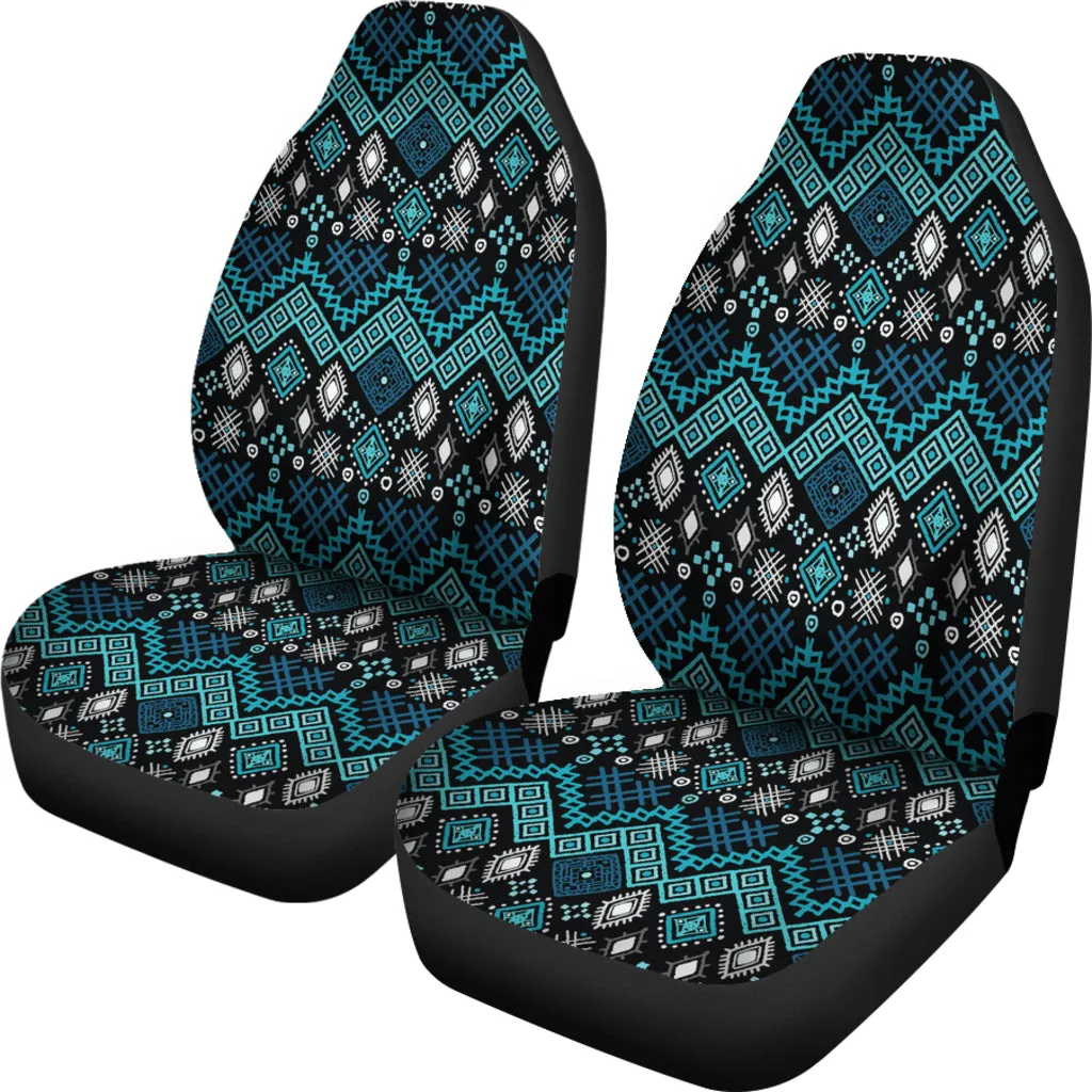 Blue Ethnic Pattern Car Seat Covers Front Set Of 2