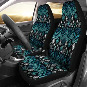 Blue Ethnic Pattern Car Seat Covers Front Set Of 2