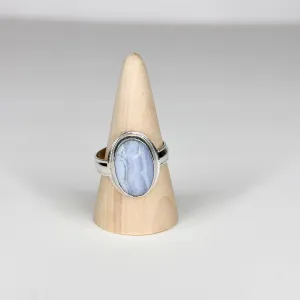 Blue Lace Agate Sterling Silver Bold Crown Ring  | Size 12
